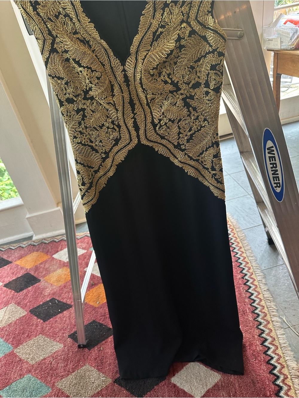 Tadashi Shoji Black and Gold Embroidered Maxi Dress